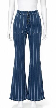 GB Striped Flare Jeans Women’s 3 High Rise Med Wash Button Front Boho Y2K 70s